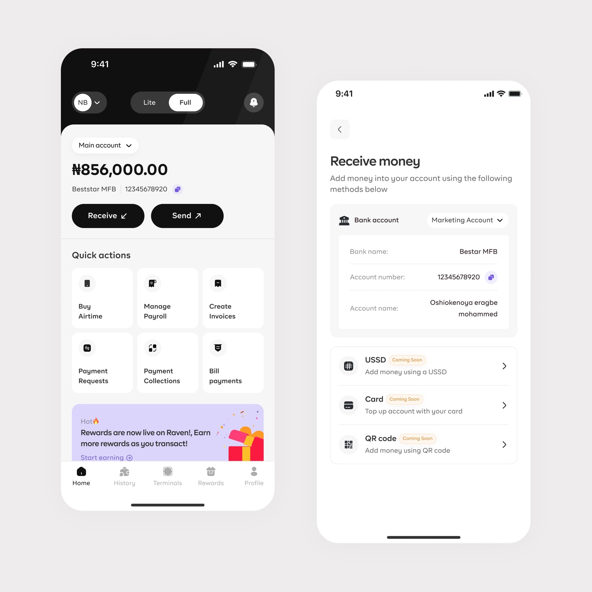 Sending and receiving money screen 1