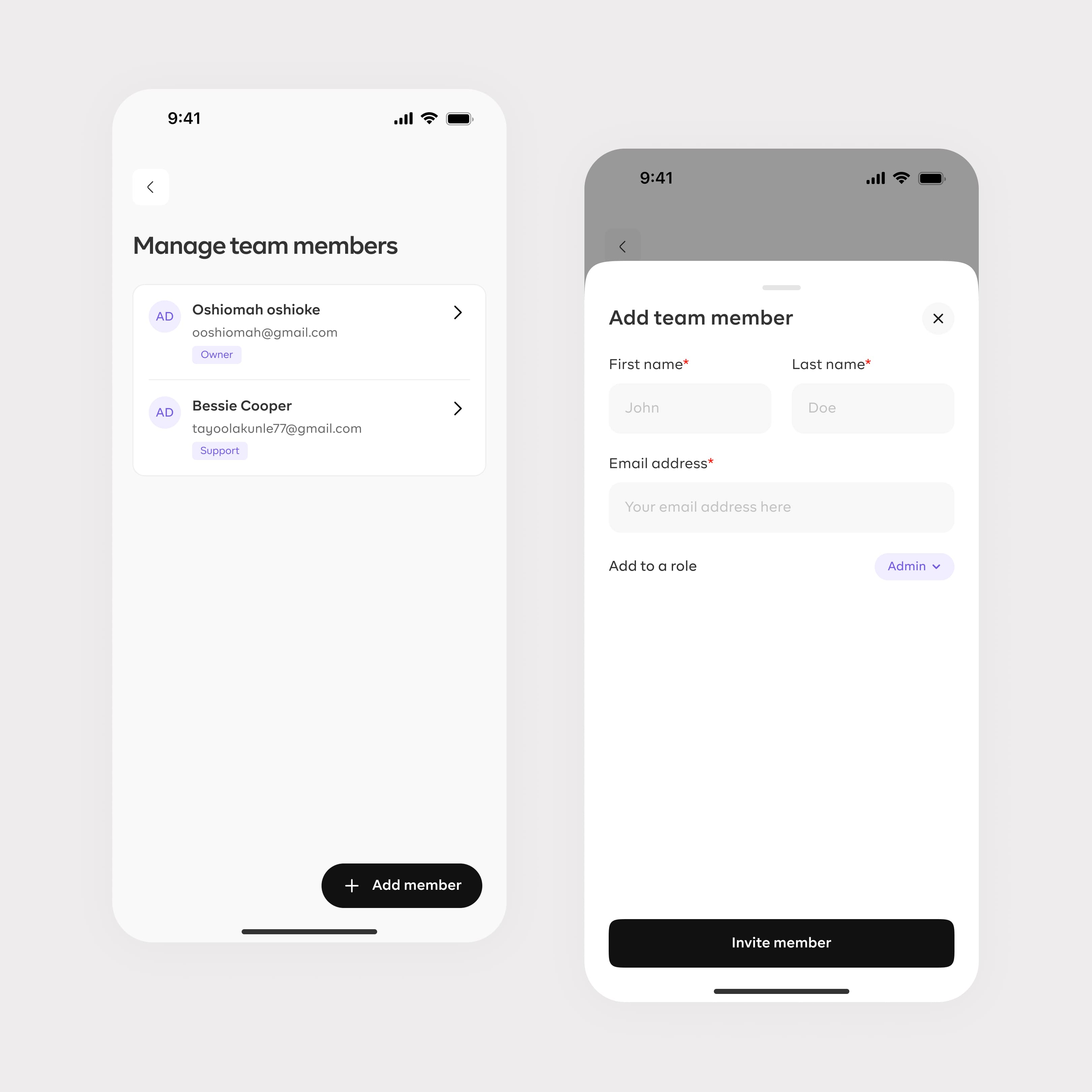 Team management screen 2