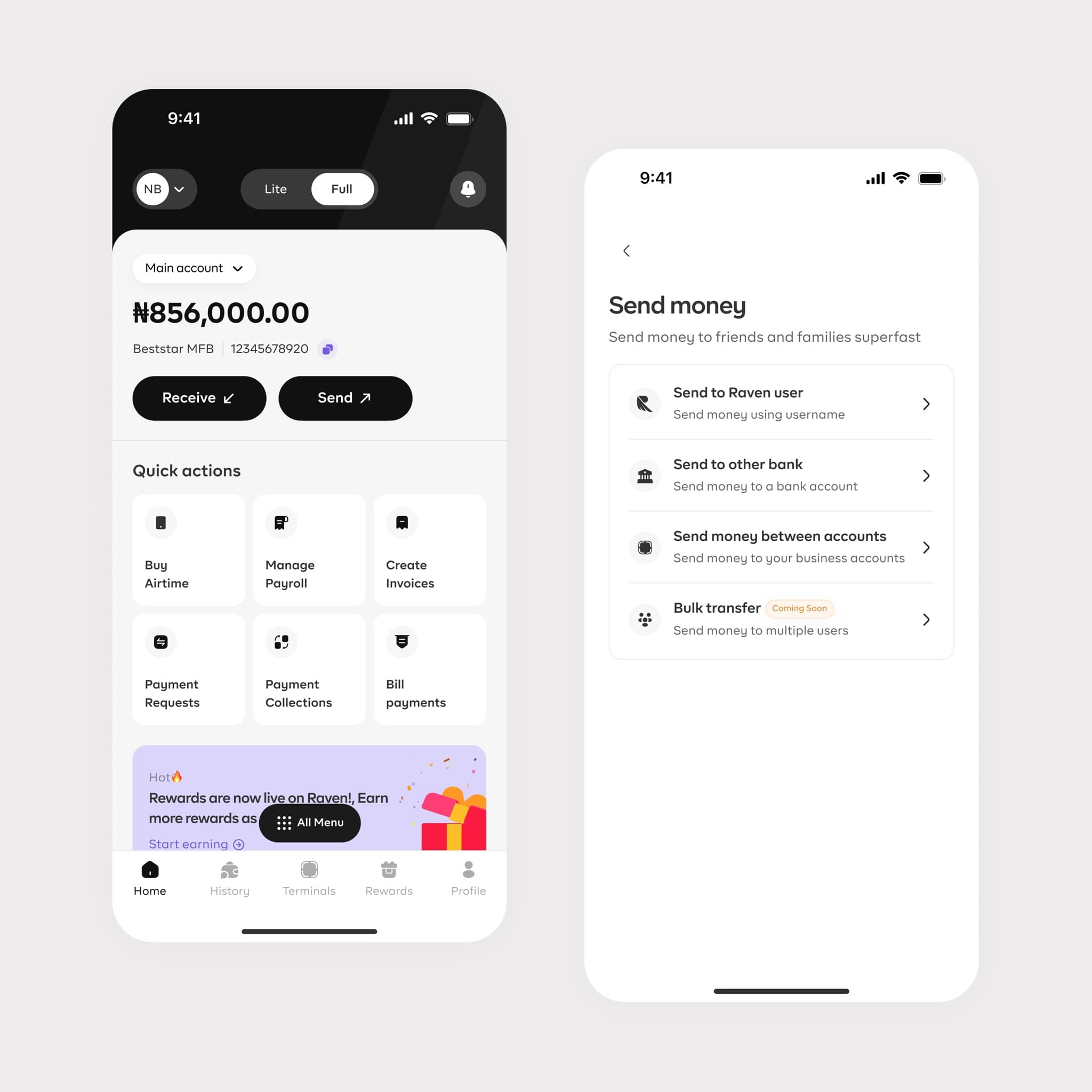 Sending and receiving money screen 2
