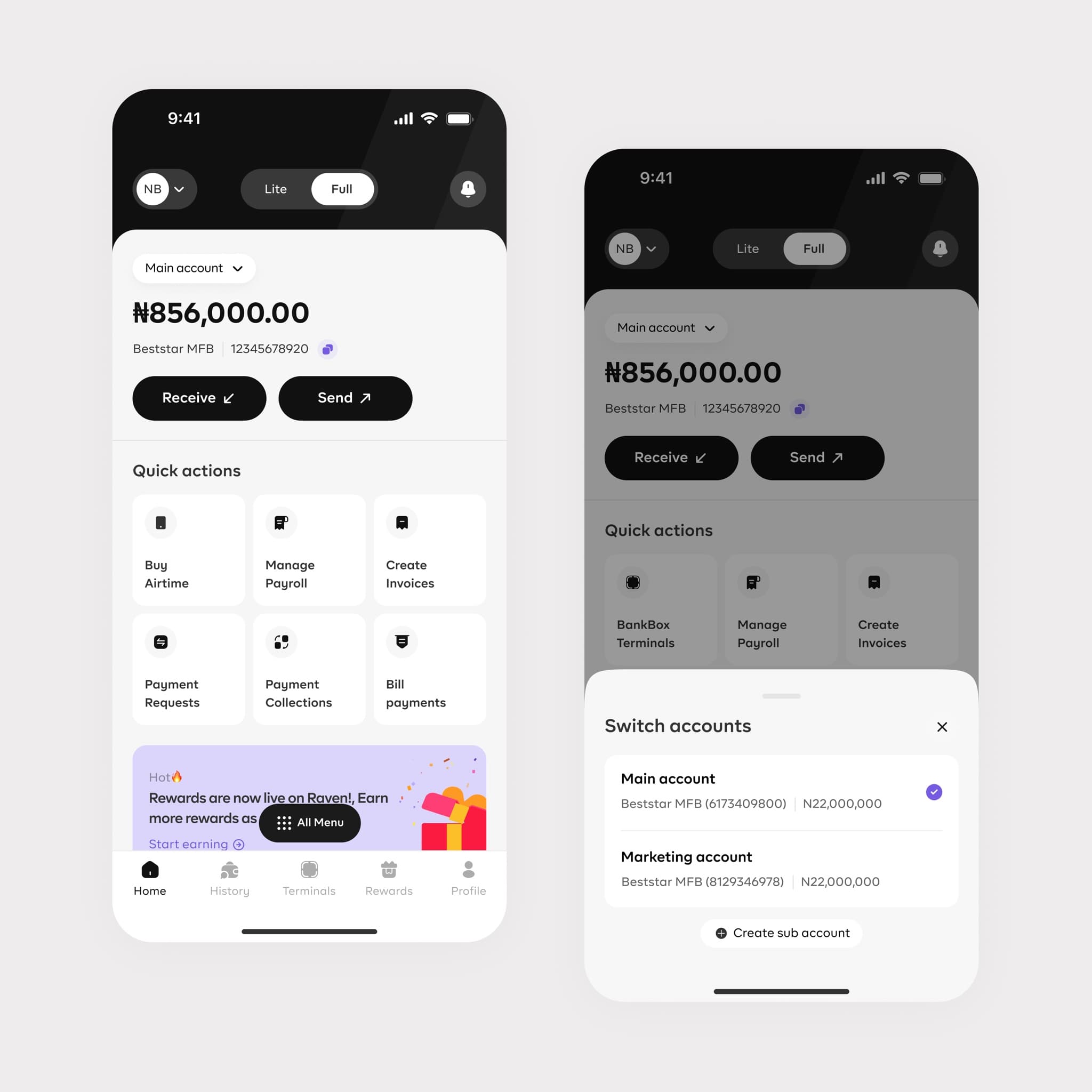 Sub-accounts screen 1