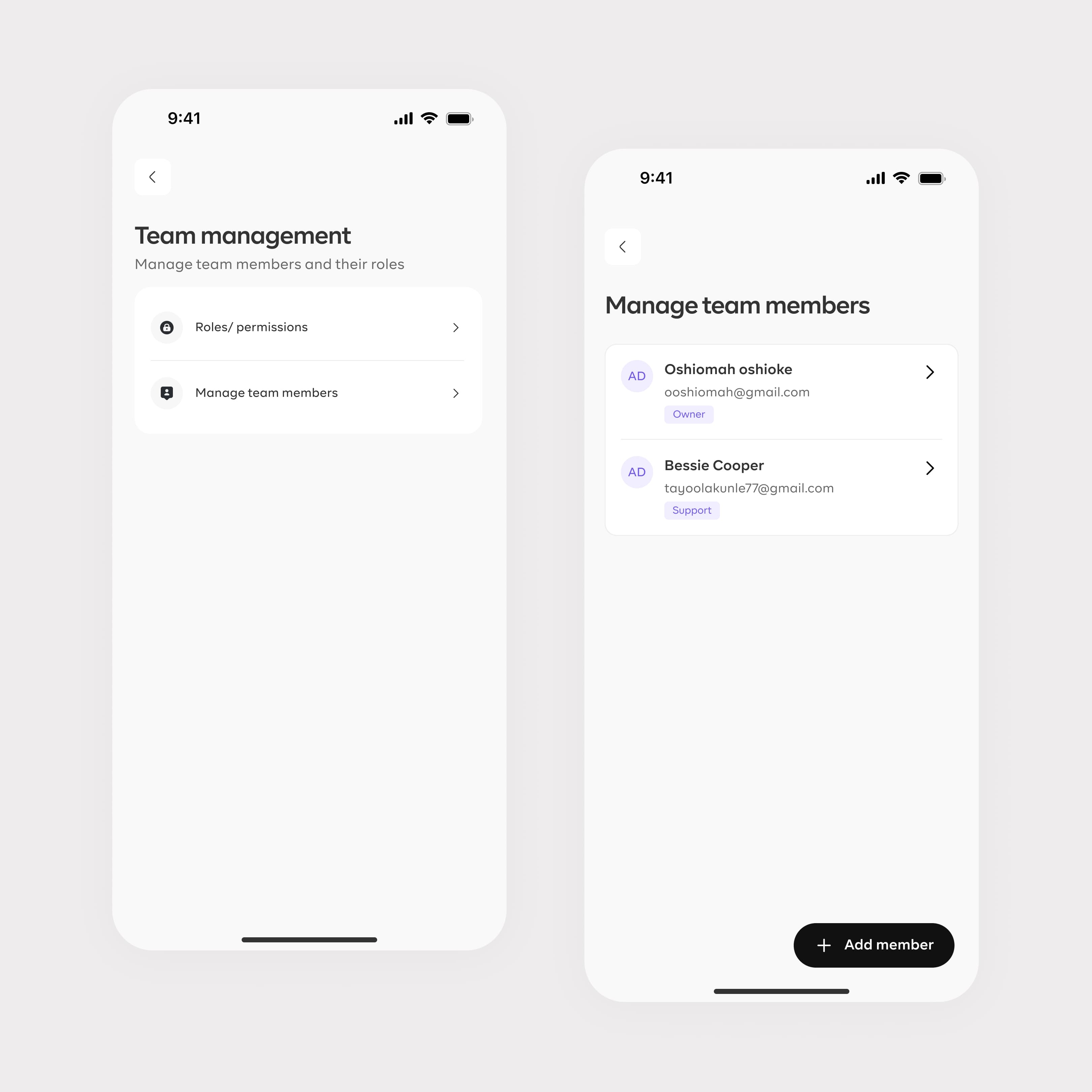 Team management screen 1