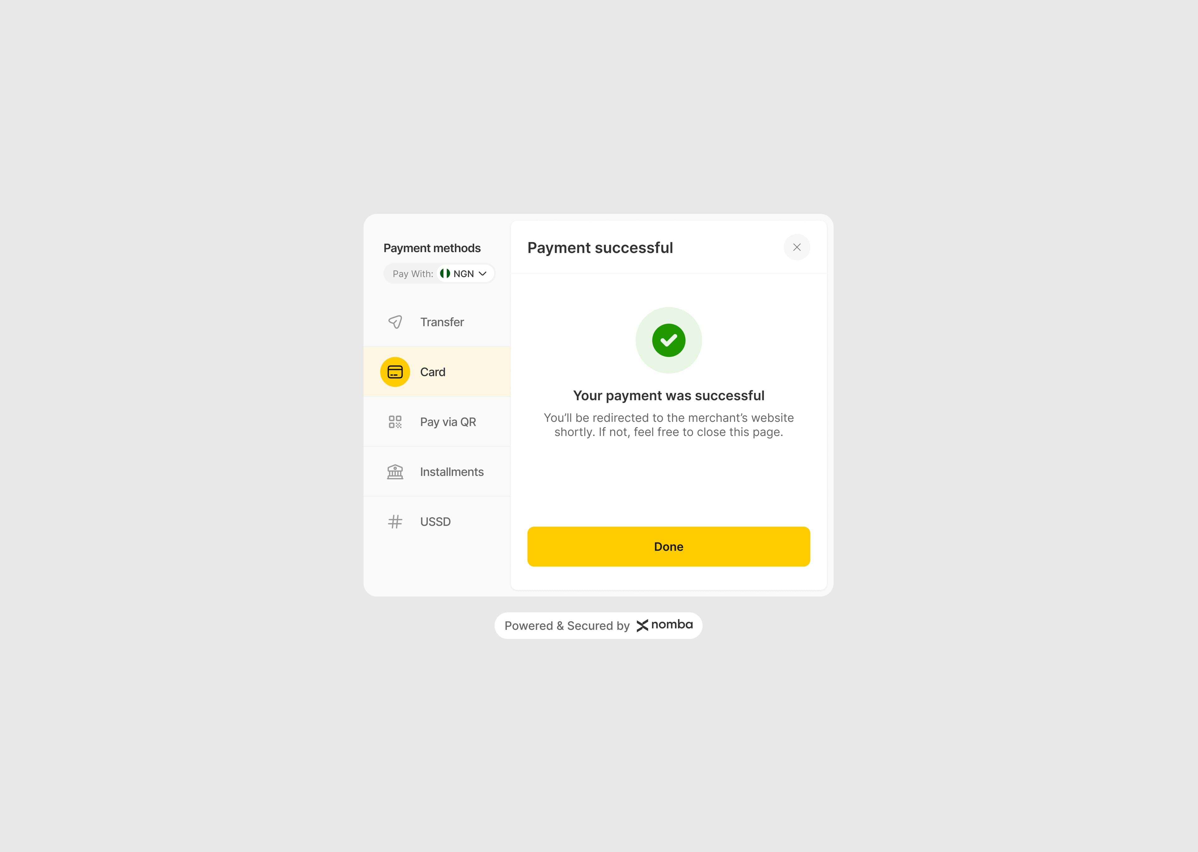 Successful card payment state