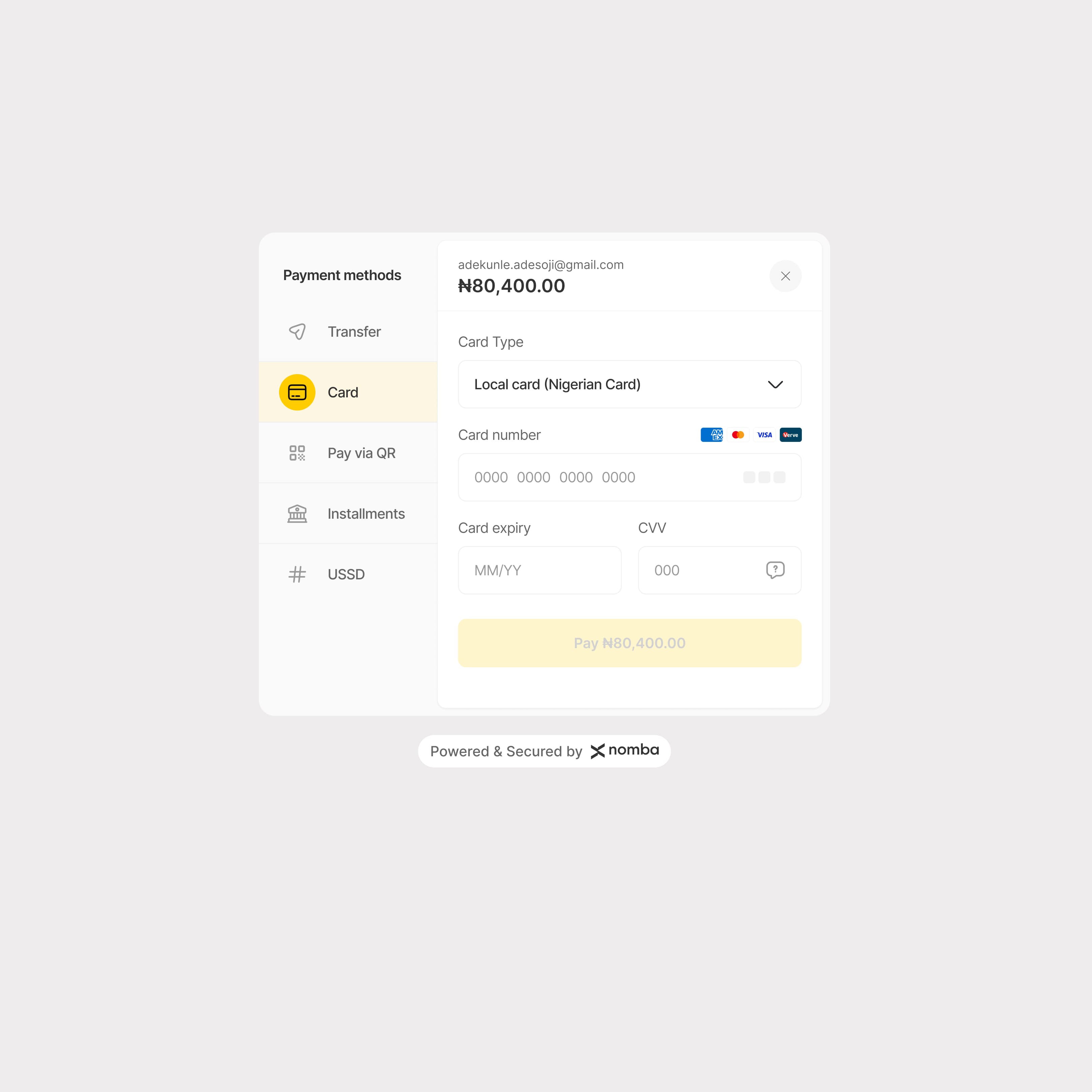 Card payment form