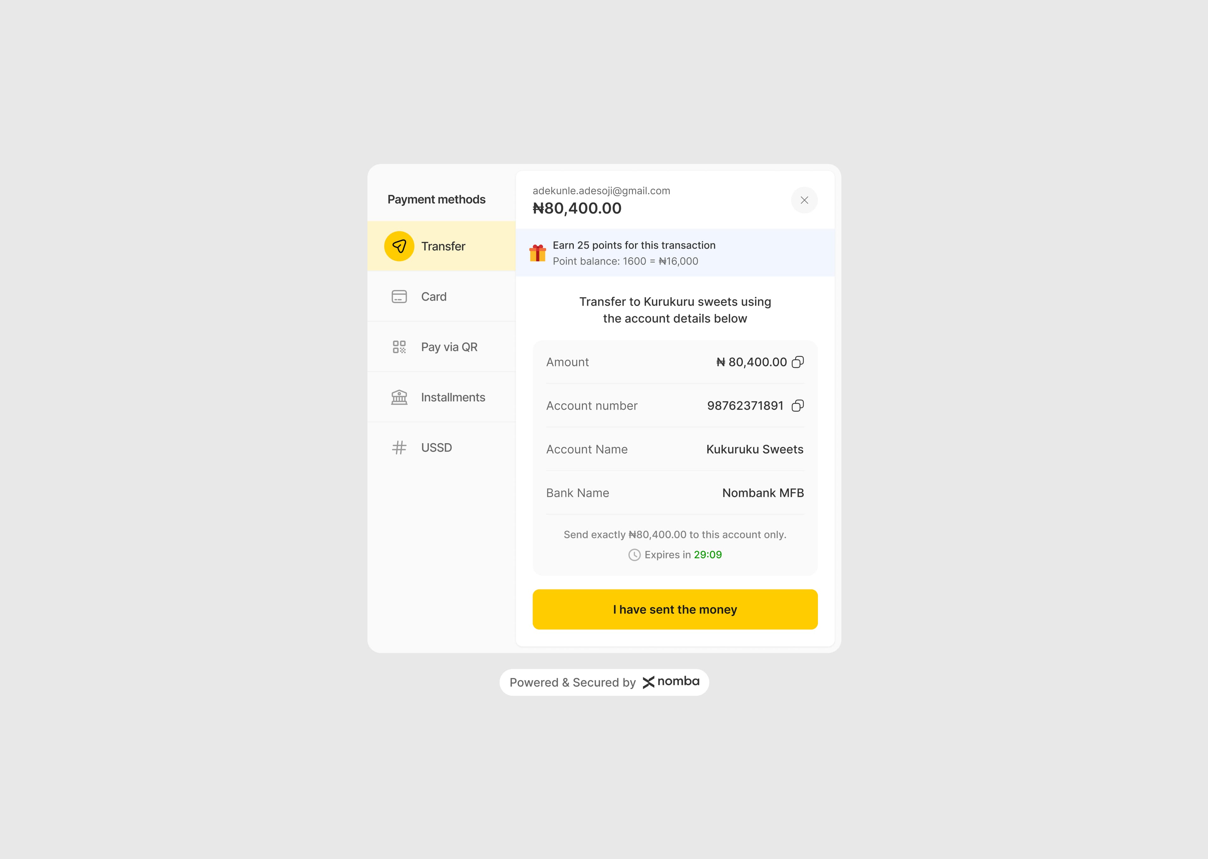 Loyalty points available in checkout
