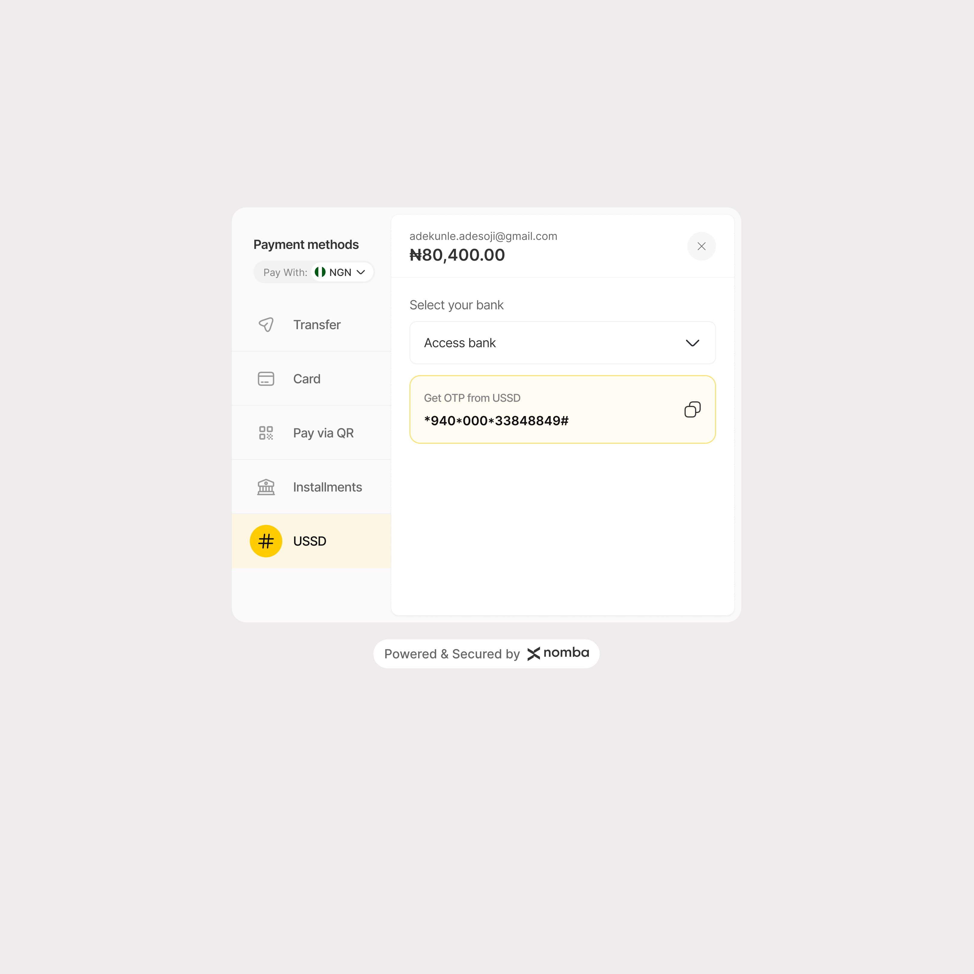 USSD payment instructions