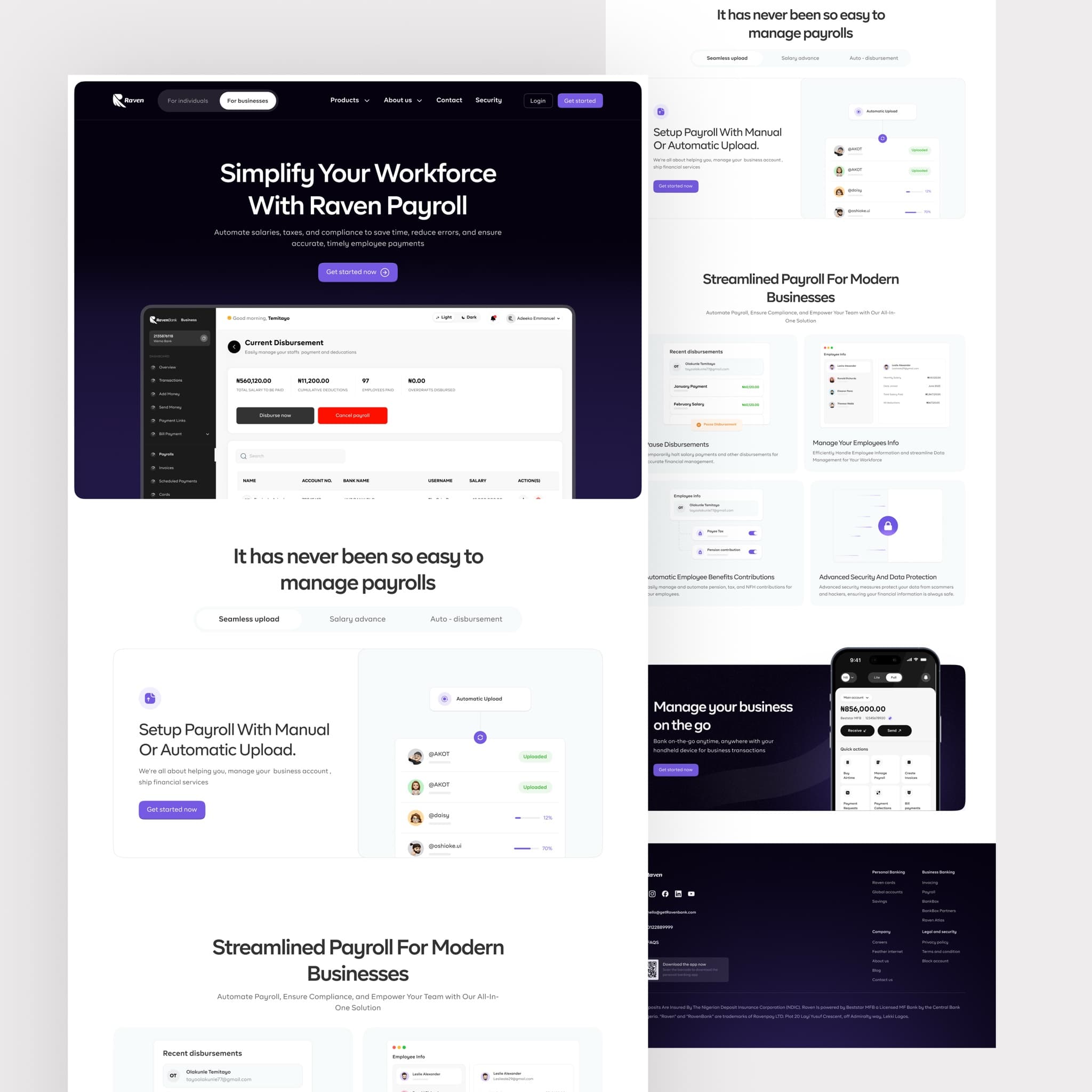 Payroll page on the Raven Bank website