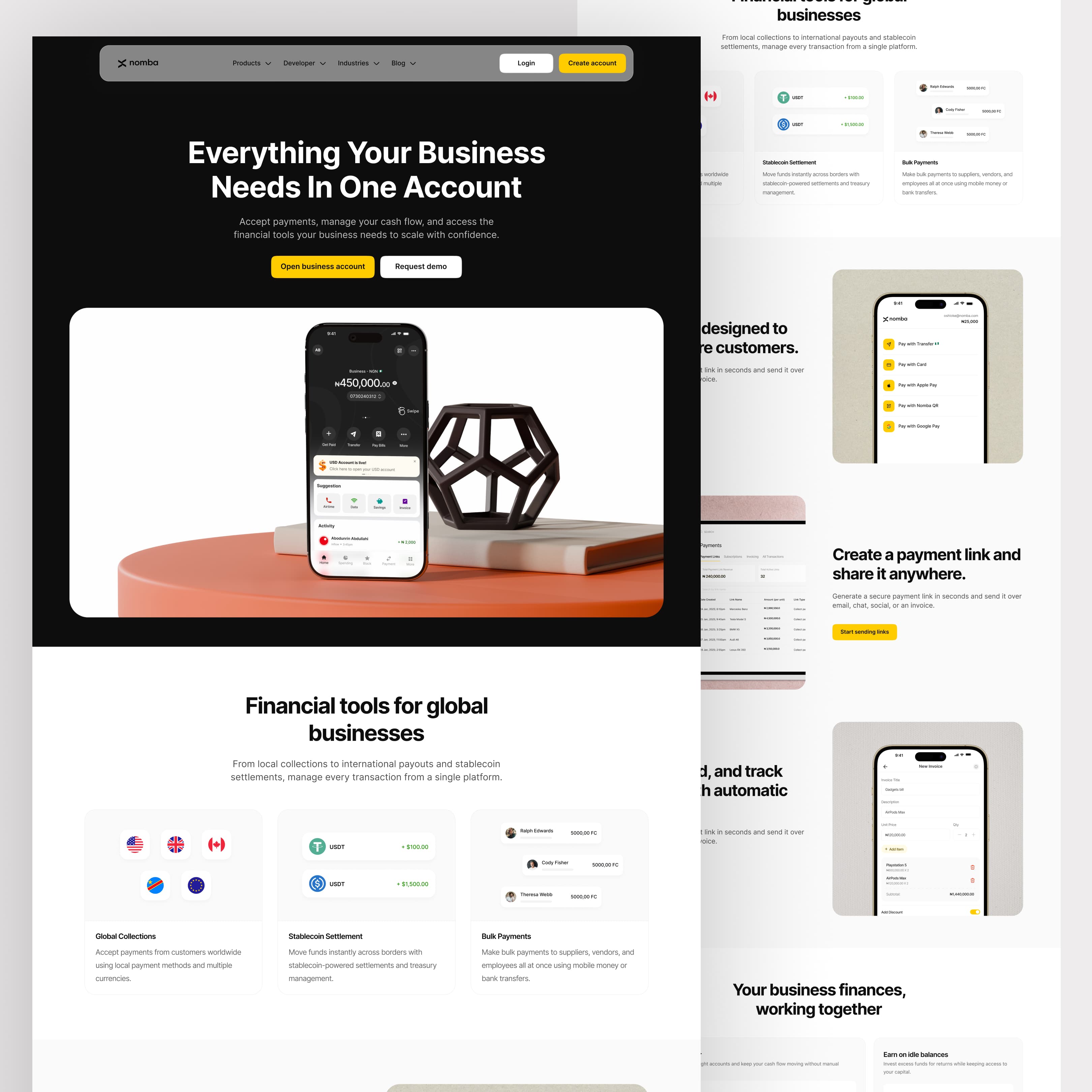 Business Accounts page from the Nomba Website 2026 redesign