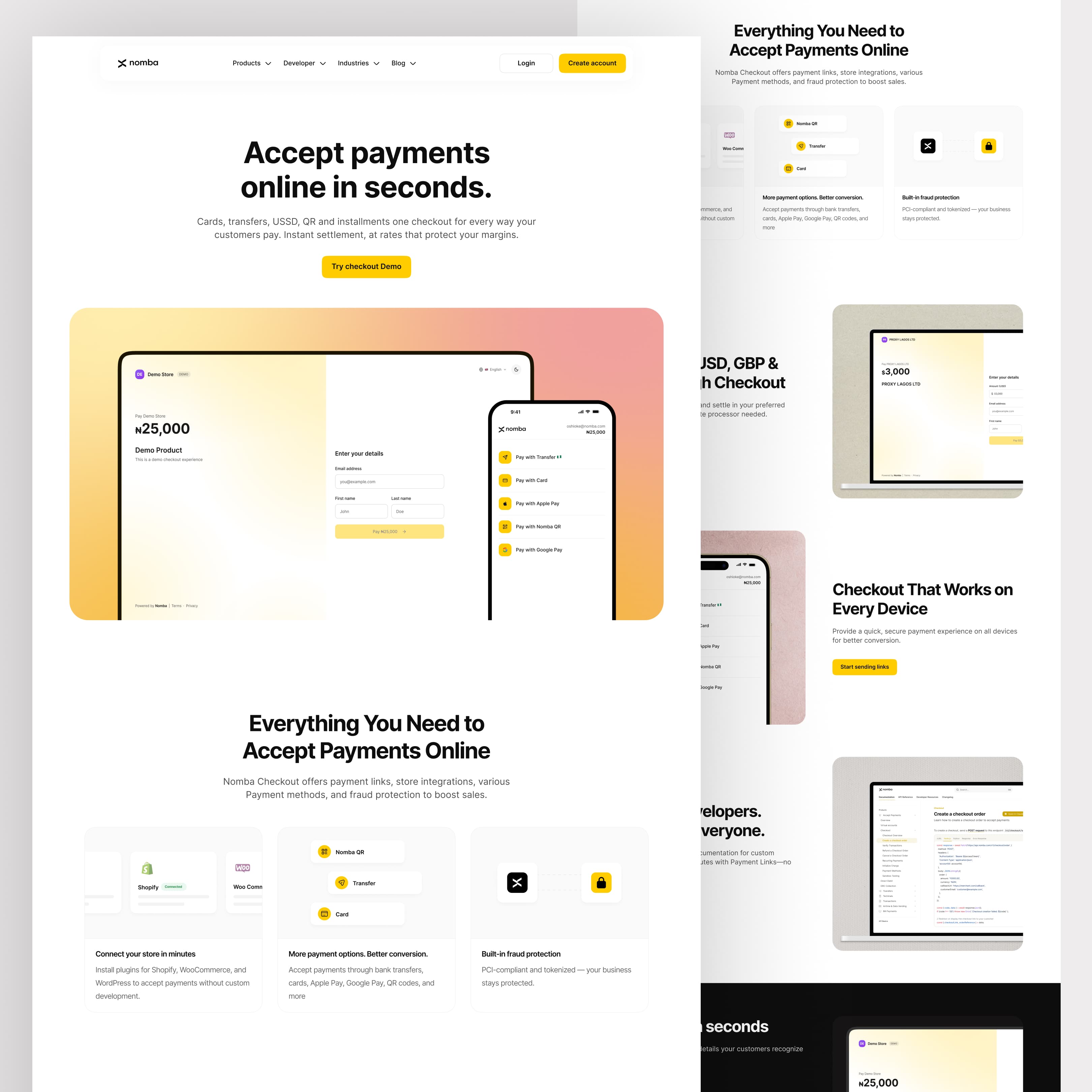 Online Checkout page from the Nomba Website 2026 redesign