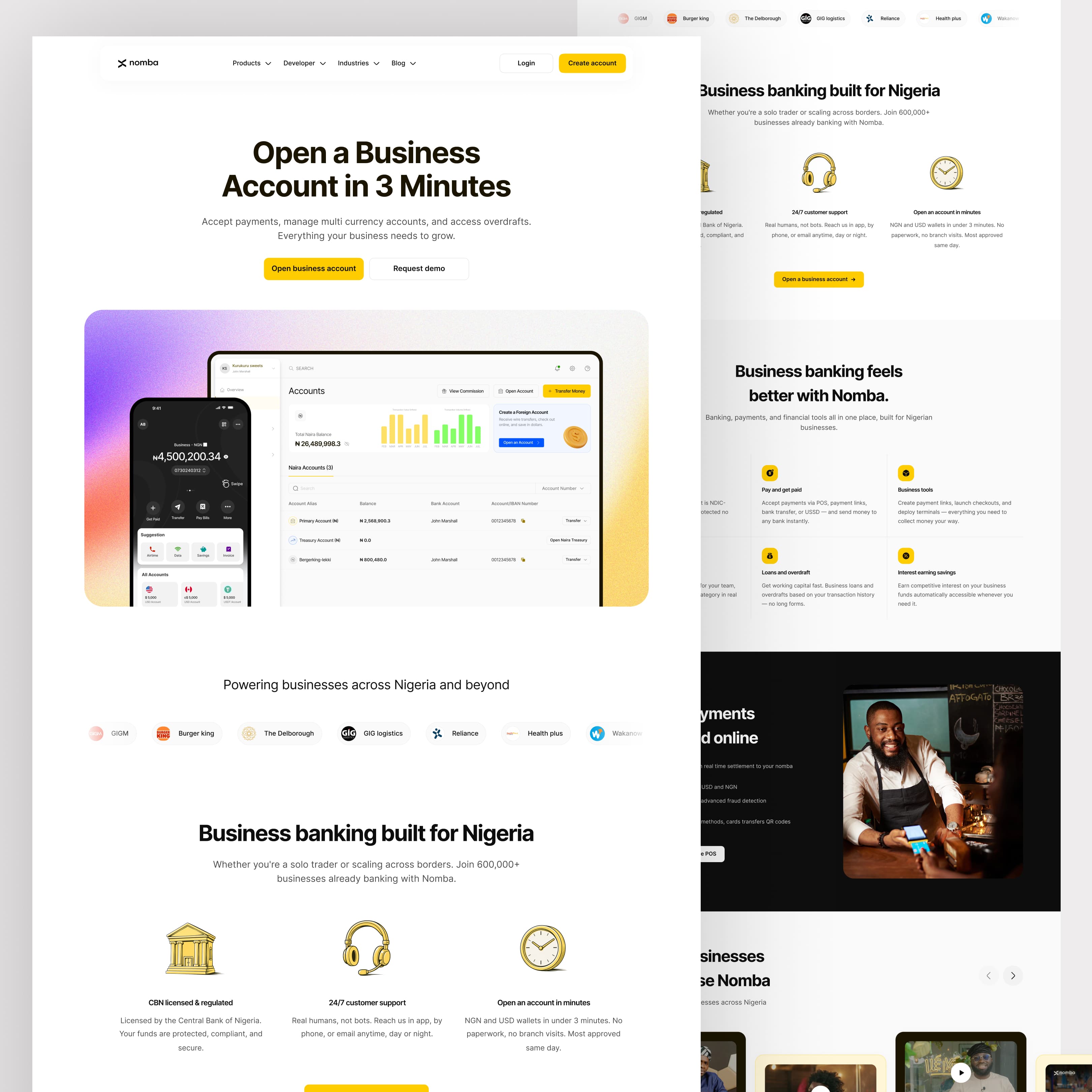 Homepage page from the Nomba Website 2026 redesign