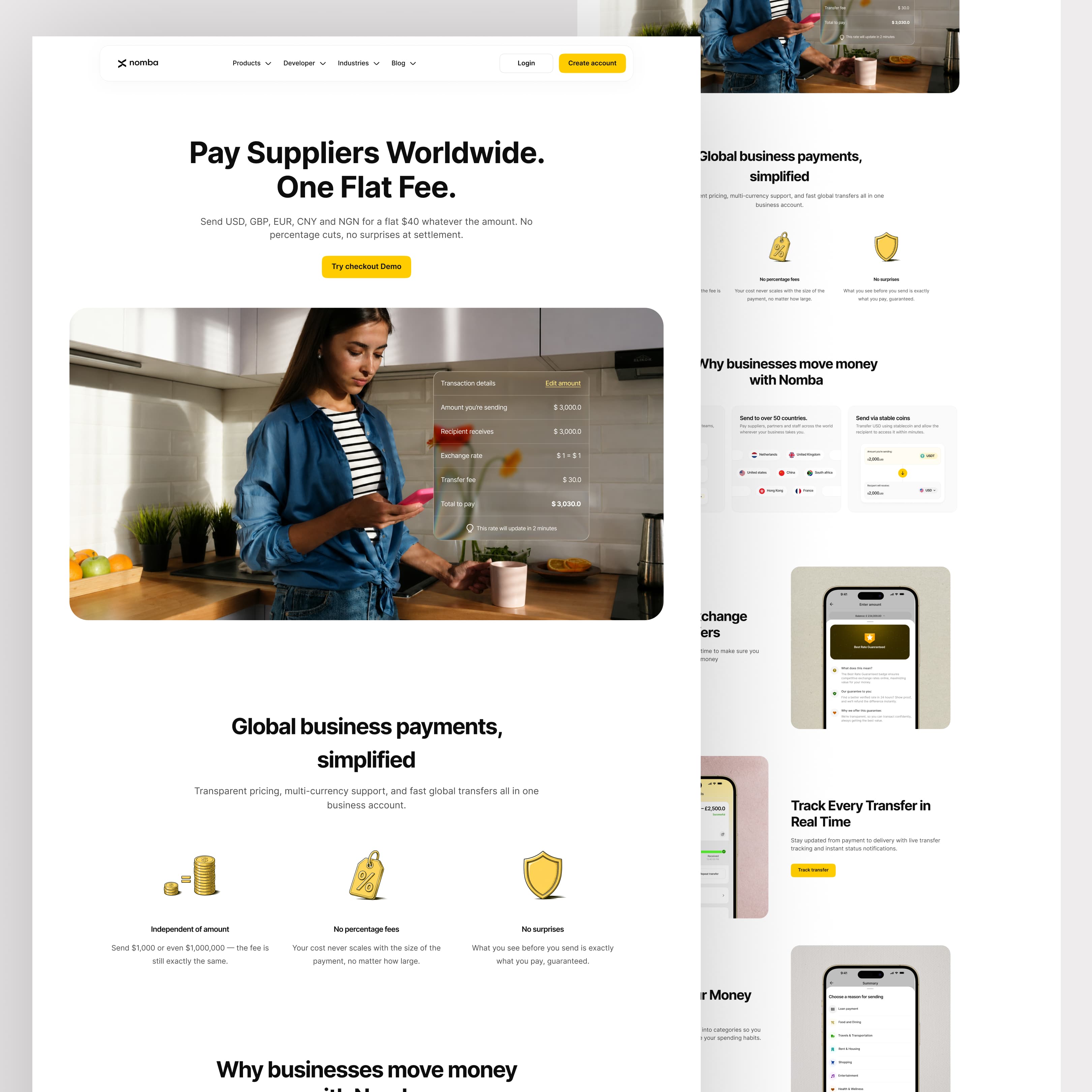 Payout & Transfers page from the Nomba Website 2026 redesign