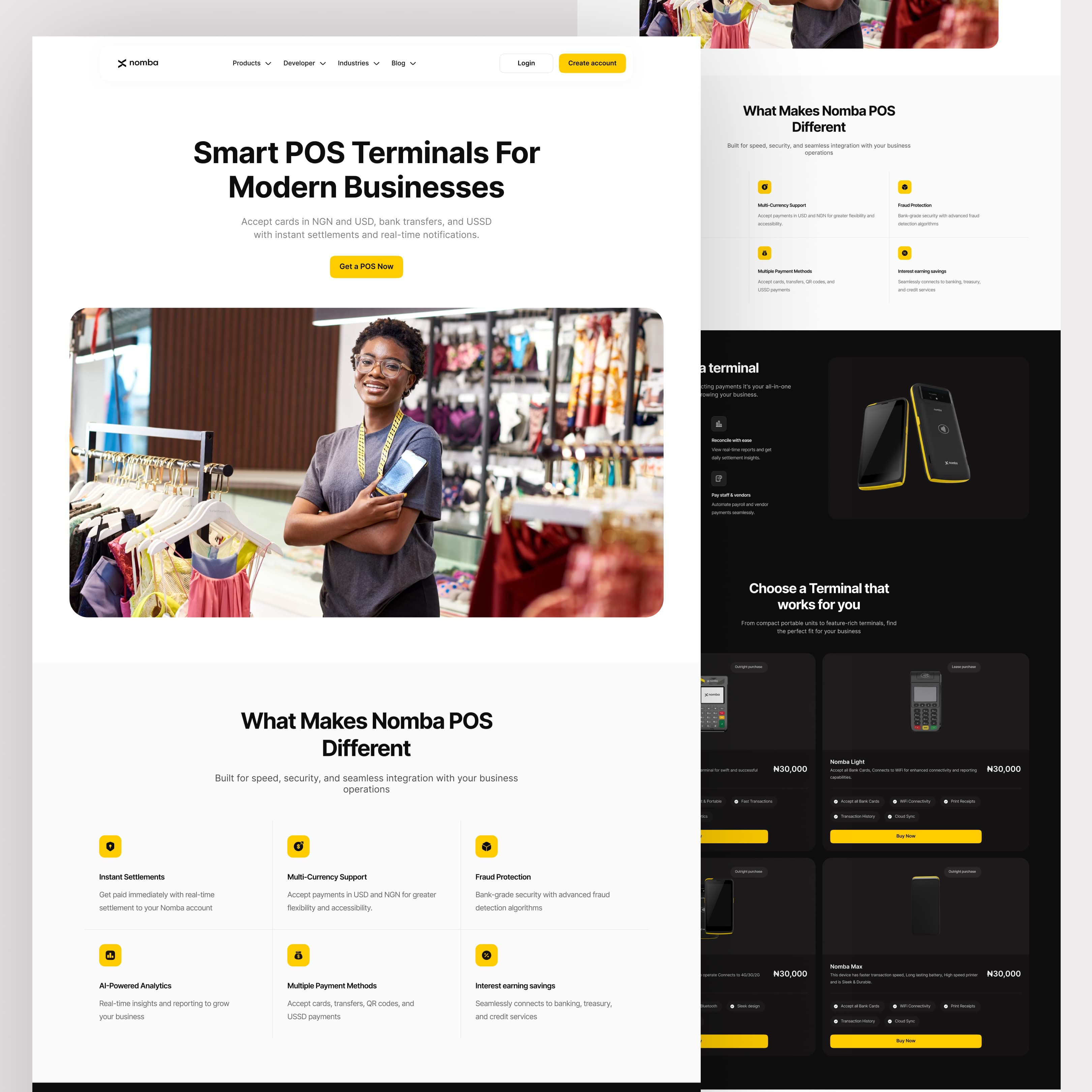 POS Terminals page from the Nomba Website 2026 redesign